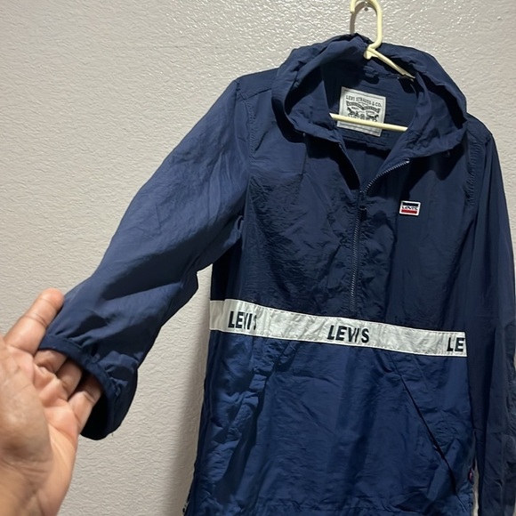 Levi’s Windbreaker Jacket Men’s S 1/2 Zip Pullover Blue White Water Resistant - Picture 6 of 14